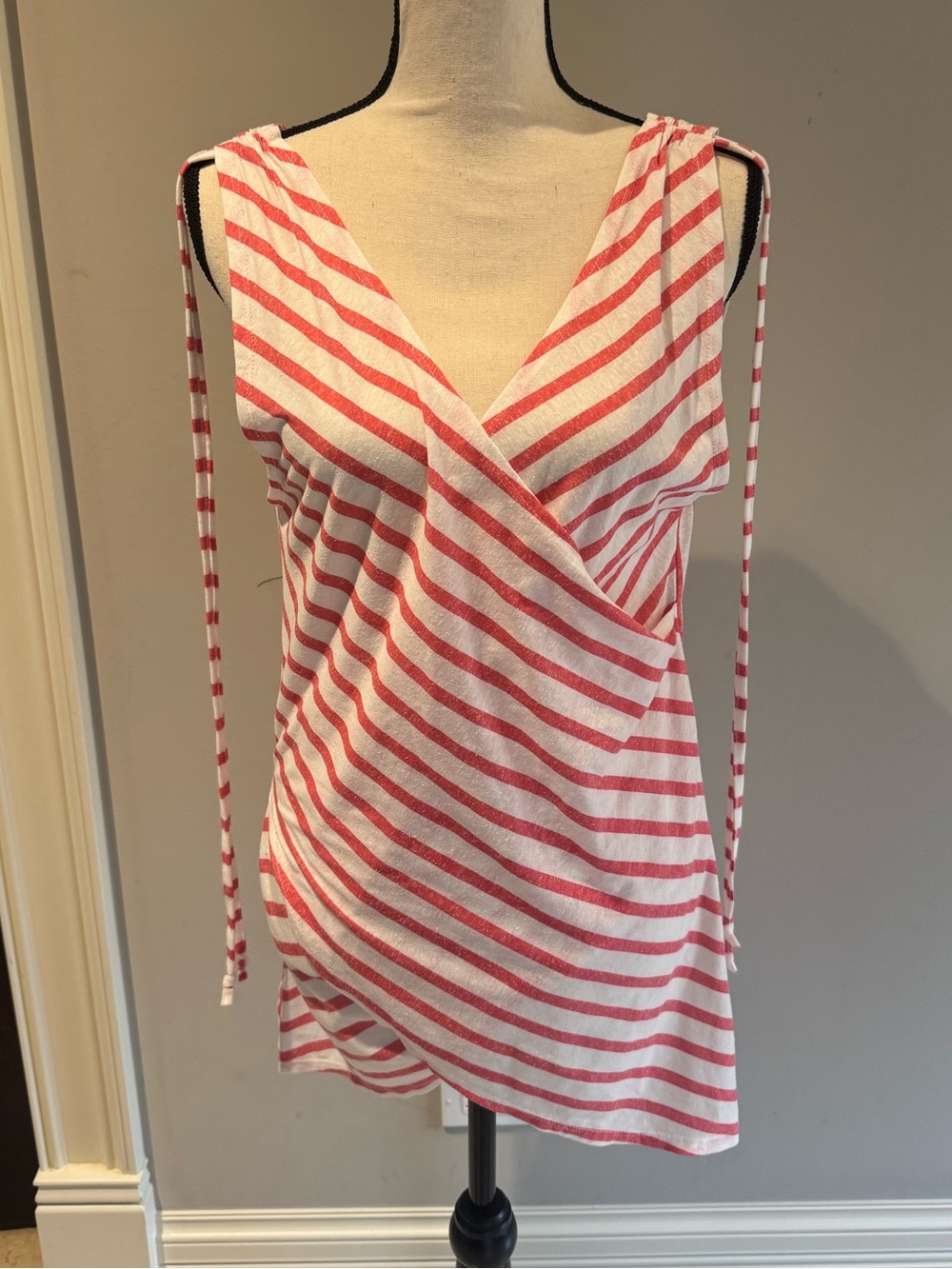 ASOS Pink and White Striped Sleeveless Wrap Swim Coverup
